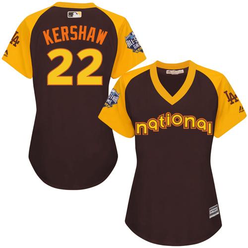 Dodgers #22 Clayton Kershaw Brown 2016 All-Star National League Women's Stitched MLB Jersey - Click Image to Close